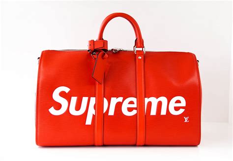 louis vuitton x supreme red epi keepall bandouliere duffle bag|supreme x louis vuitton collection.